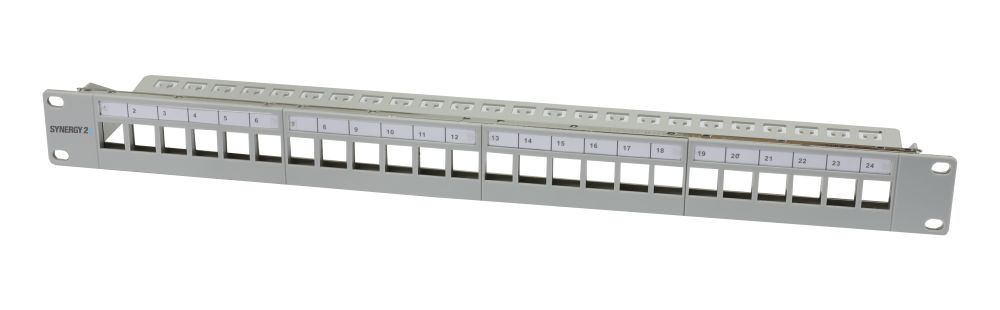 Keystone, Modulträger, 19"Patchpanel für 24xTP-Modul,  1HE(t 94mm), Lichtgrau, V31, Synergy 21,