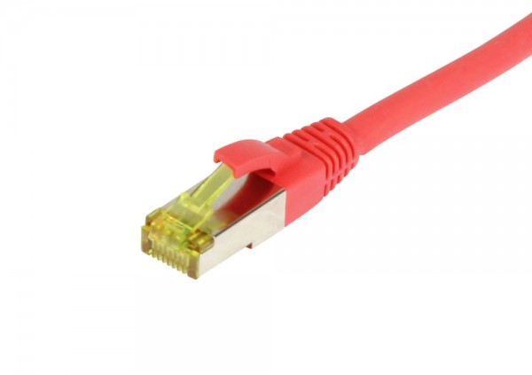 Patchkabel RJ45, CAT6A 500Mhz, 0.15m, rot, S-STP(S/FTP), TPE/LSZH(Ultraflex), AWG26, mit CAT7 Rohkab