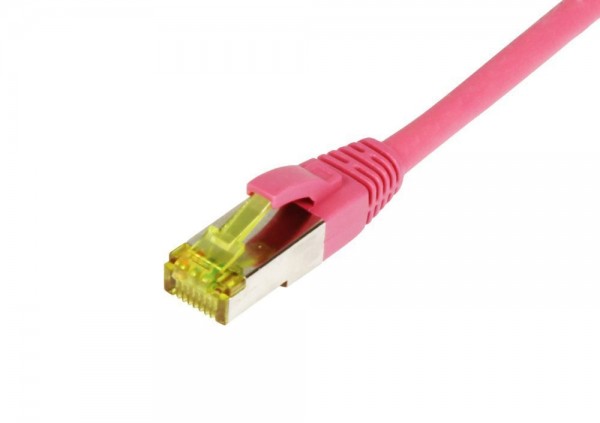 Patchkabel RJ45, CAT6A 500Mhz,25m, magenta, S-STP(S/FTP), TPE/LSZH(Ultraflex), AWG26, mit CAT7 Rohka